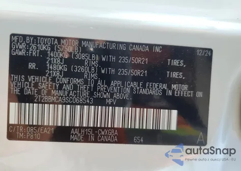 2025 Lexus Rx 350H Base z USA, uszkodzony, nr VIN 2T2BBMCA9SC068543